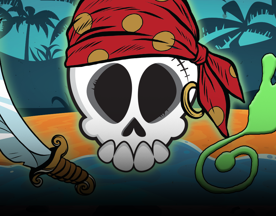 a pirate skull on a beach with a saber and a wacky wall crawler