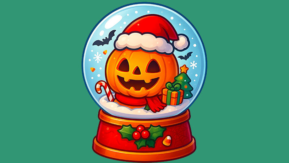 A snowglob with a cute jack o lantern and bats inside.