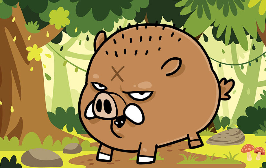 a wild boar emerges from a forest scene